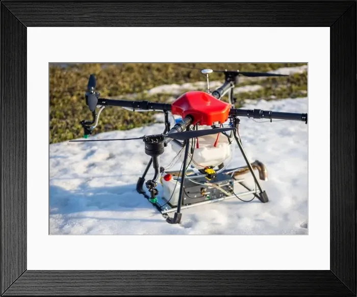 Framed Print : A beautiful red agrodron stands on the field Framed Print : A beautiful red agrodron stands on the field