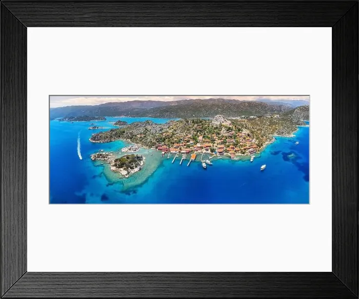 Framed Print : Aerial view of Simena castle and fishing and tourist village Kaleucagiz and Kekova sunken city Framed Print : Aerial view of Simena castle and fishing and tourist village Kaleucagiz and Kekova sunken city
