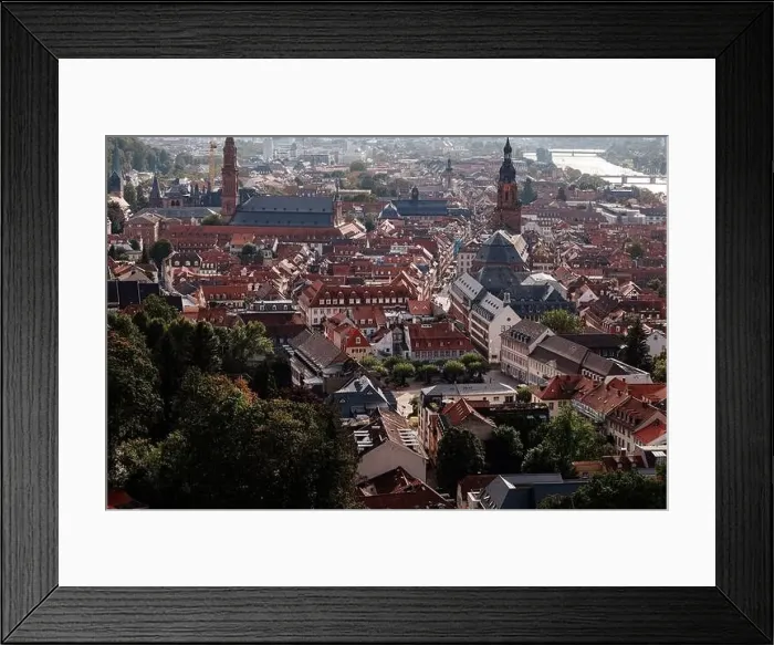 Framed Print : Aerial drone view over famous city of Heidelberg Germany with bridge on river Neckar Framed Print : Aerial drone view over famous city of Heidelberg Germany with bridge on river Neckar