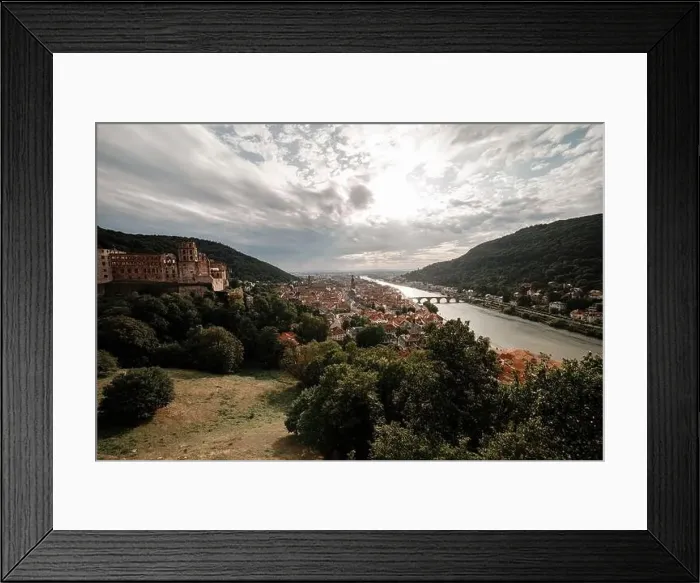 Framed Print : Aerial drone view over famous city of Heidelberg Germany with bridge on river Neckar Framed Print : Aerial drone view over famous city of Heidelberg Germany with bridge on river Neckar