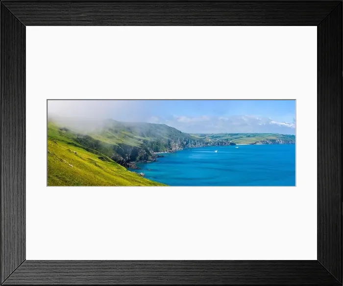 Framed Print : Sea Fret over Cliffs, Start Point Lighthouse, Trinity House and South West Coast Path, Devon, England