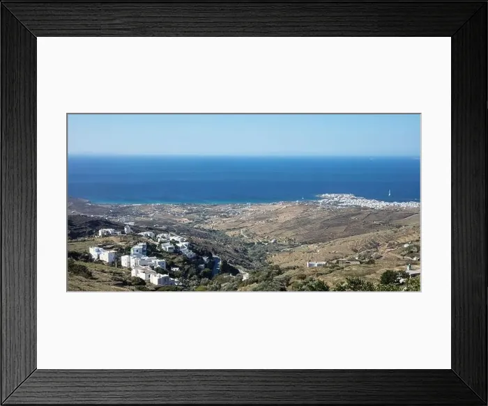 Framed Print : Tinos island, Cyclades Greece. Rocky land and white houses, blue sea and sky, sunny day Framed Print : Tinos island, Cyclades Greece. Rocky land and white houses, blue sea and sky, sunny day