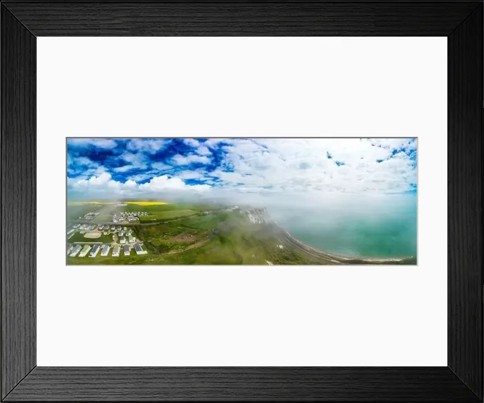 Framed Print : Scenic aerial drone view of Samphire Hoe Country Park with white cliffs, Dover, south England Framed Print : Scenic aerial drone view of Samphire Hoe Country Park with white cliffs, Dover, south England