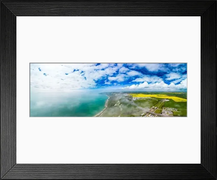 Framed Print : Scenic aerial drone view of Samphire Hoe Country Park with white cliffs, Dover, south England Framed Print : Scenic aerial drone view of Samphire Hoe Country Park with white cliffs, Dover, south England
