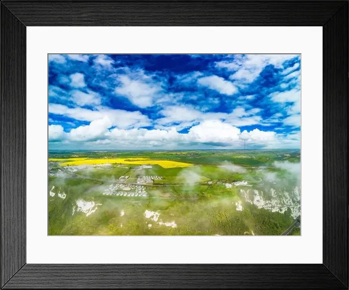 Framed Print : Scenic aerial drone view of Samphire Hoe Country Park with white cliffs, Dover, south England Framed Print : Scenic aerial drone view of Samphire Hoe Country Park with white cliffs, Dover, south England