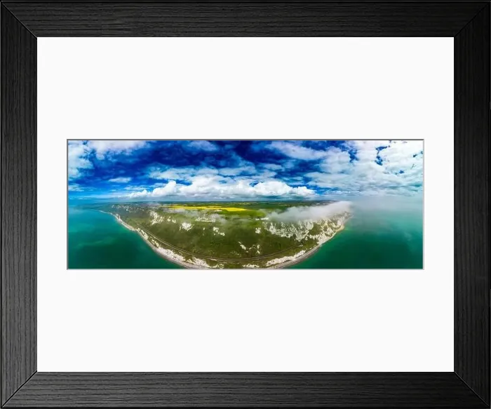 Framed Print : Scenic aerial drone view of Samphire Hoe Country Park with white cliffs, Dover, south England Framed Print : Scenic aerial drone view of Samphire Hoe Country Park with white cliffs, Dover, south England