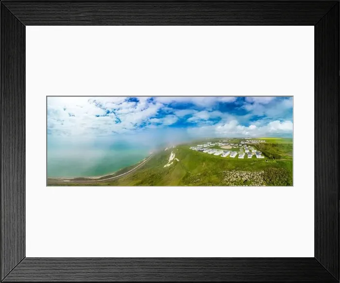 Framed Print : Scenic aerial drone view of Samphire Hoe Country Park with white cliffs, Dover, south England Framed Print : Scenic aerial drone view of Samphire Hoe Country Park with white cliffs, Dover, south England