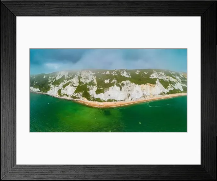Framed Print : Scenic aerial drone view of Samphire Hoe Country Park with white cliffs, Dover, south England Framed Print : Scenic aerial drone view of Samphire Hoe Country Park with white cliffs, Dover, south England