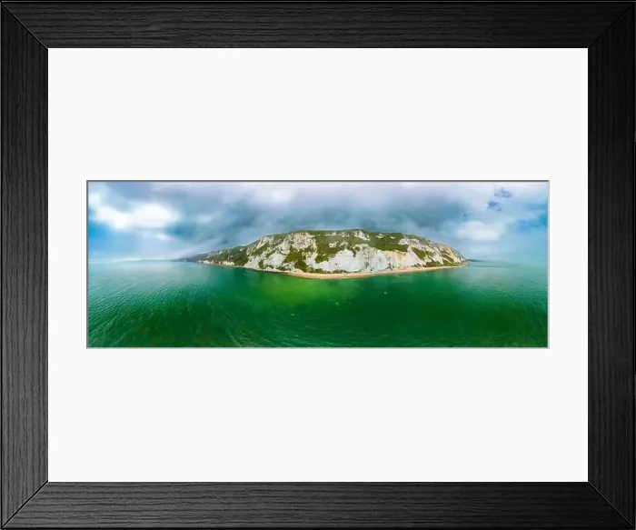 Framed Print : Scenic aerial drone view of Samphire Hoe Country Park with white cliffs, Dover, south England Framed Print : Scenic aerial drone view of Samphire Hoe Country Park with white cliffs, Dover, south England