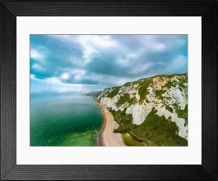 Framed Print : Scenic aerial drone view of Samphire Hoe Country Park with white cliffs, Dover, south England Framed Print : Scenic aerial drone view of Samphire Hoe Country Park with white cliffs, Dover, south England