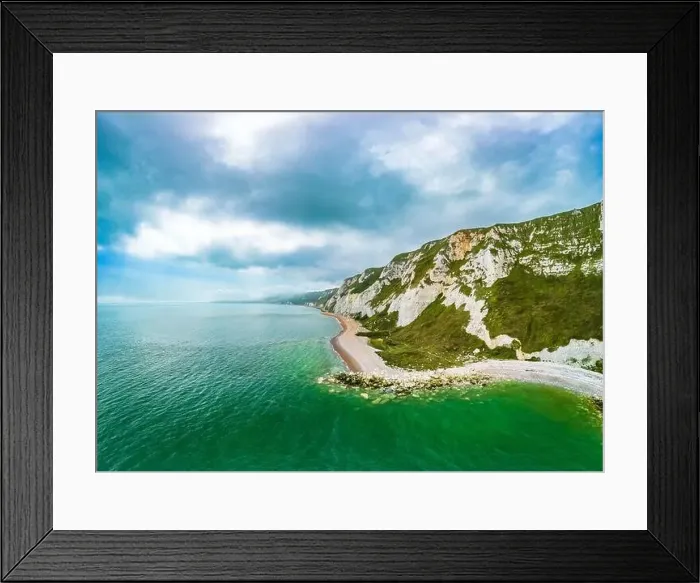 Framed Print : Scenic aerial drone view of Samphire Hoe Country Park with white cliffs, Dover, south England Framed Print : Scenic aerial drone view of Samphire Hoe Country Park with white cliffs, Dover, south England