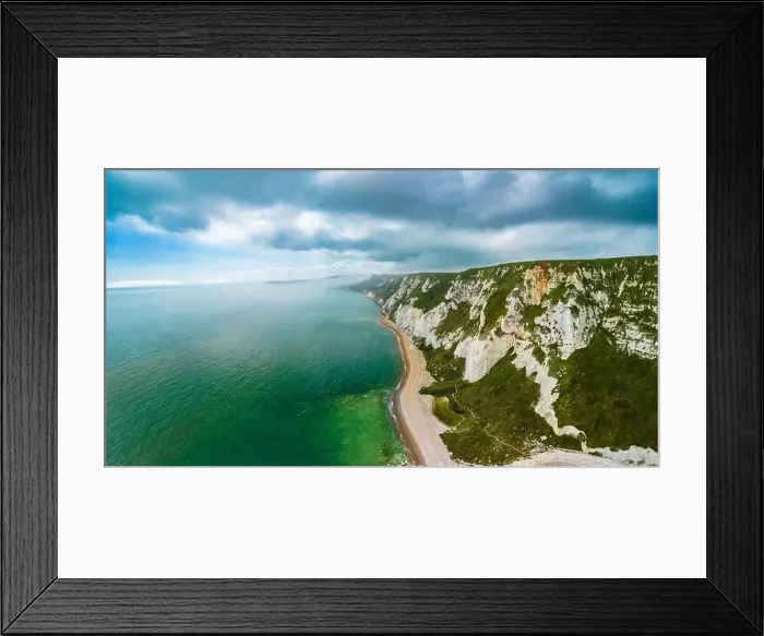 Framed Print : Scenic aerial drone view of Samphire Hoe Country Park with white cliffs, Dover, south England Framed Print : Scenic aerial drone view of Samphire Hoe Country Park with white cliffs, Dover, south England