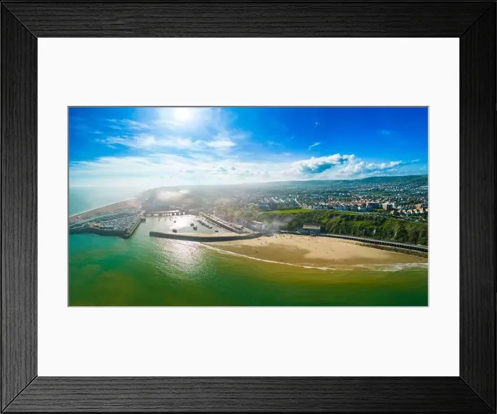 Framed Print : Aerial drone view of the english coast in Folkestone, Kent Framed Print : Aerial drone view of the english coast in Folkestone, Kent