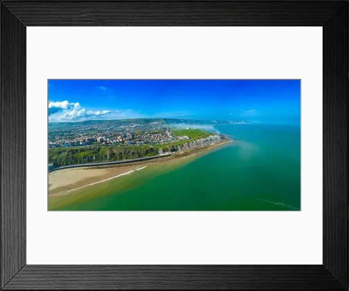 Framed Print : Aerial drone view of the english coast in Folkestone, Kent Framed Print : Aerial drone view of the english coast in Folkestone, Kent