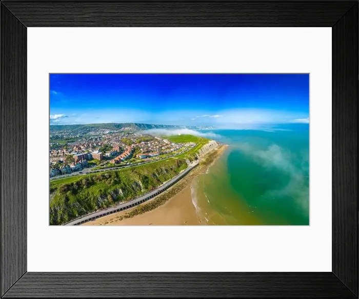 Framed Print : Aerial drone view of the english coast in Folkestone, Kent Framed Print : Aerial drone view of the english coast in Folkestone, Kent