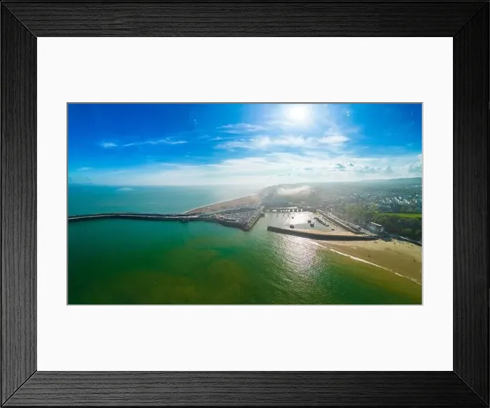 Framed Print : Aerial drone view of the english coast in Folkestone, Kent Framed Print : Aerial drone view of the english coast in Folkestone, Kent
