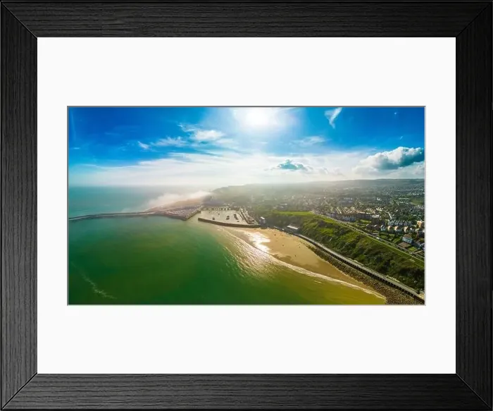Framed Print : Aerial drone view of the english coast in Folkestone, Kent