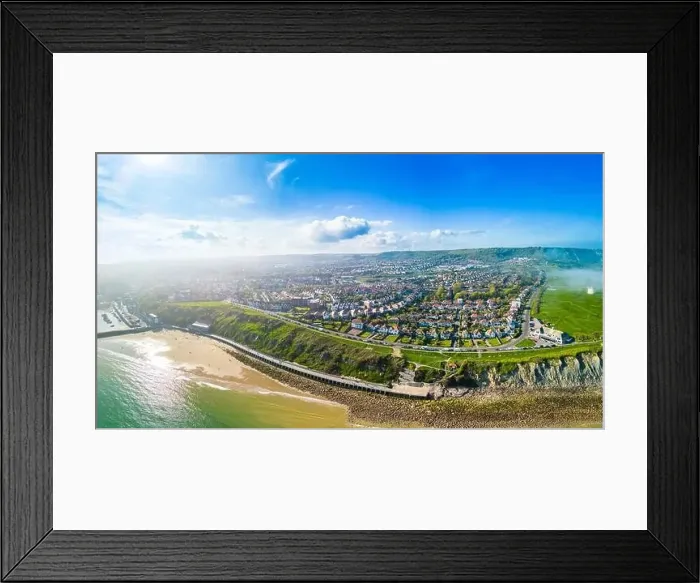 Framed Print : Aerial drone view of the english coast in Folkestone, Kent
