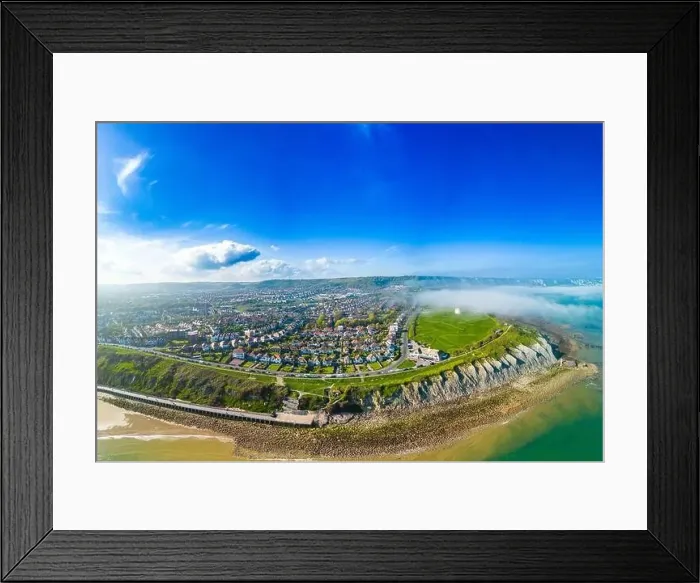 Framed Print : Aerial drone view of the english coast in Folkestone, Kent Framed Print : Aerial drone view of the english coast in Folkestone, Kent