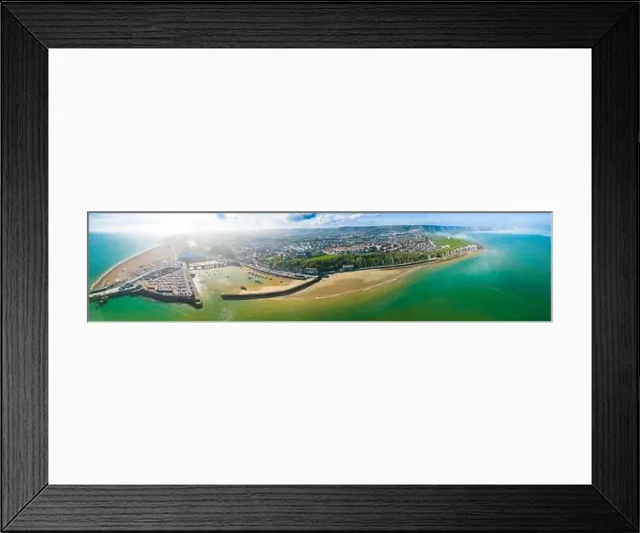 Framed Print : Aerial drone view of the english coast in Folkestone, Kent