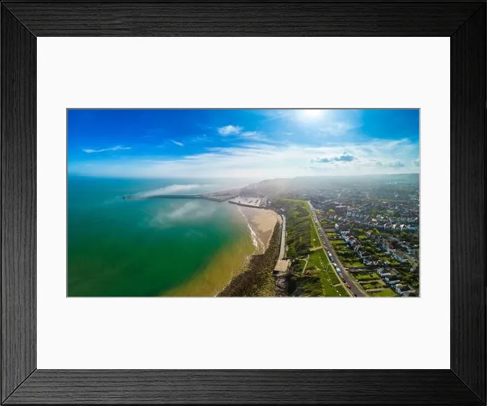 Framed Print : Aerial drone view of the english coast in Folkestone, Kent