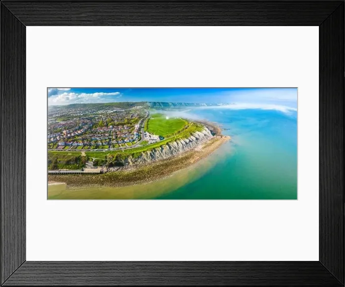 Framed Print : Aerial drone view of the english coast in Folkestone, Kent