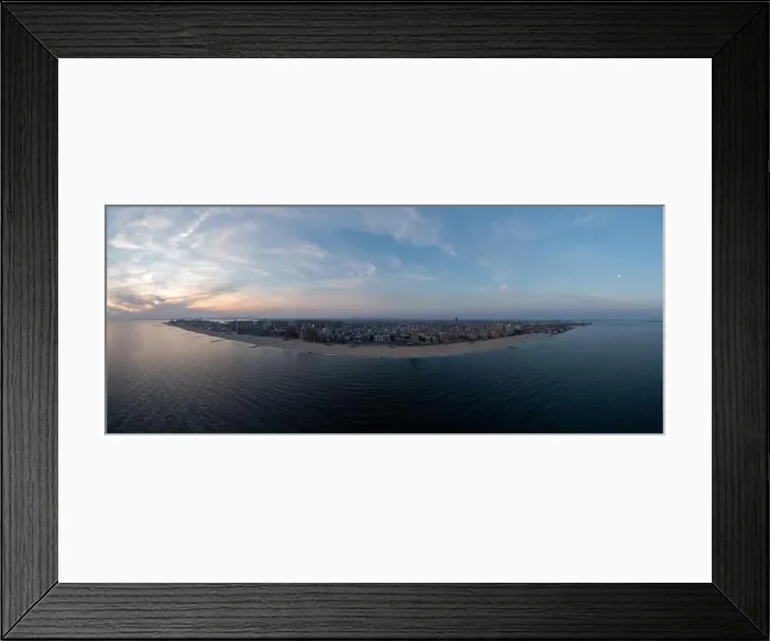 Framed Print : Aerial view of Brighton Beach and Coney Island with Manhattan in the background at sunset Framed Print : Aerial view of Brighton Beach and Coney Island with Manhattan in the background at sunset