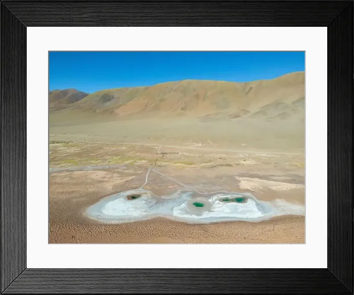Framed Print : Aerial view of the famous tourist attraction Ojos del Mar near Tolar Grande in the Argentinian highlands called Puna in Framed Print : Aerial view of the famous tourist attraction Ojos del Mar near Tolar Grande in the Argentinian highlands called Puna in