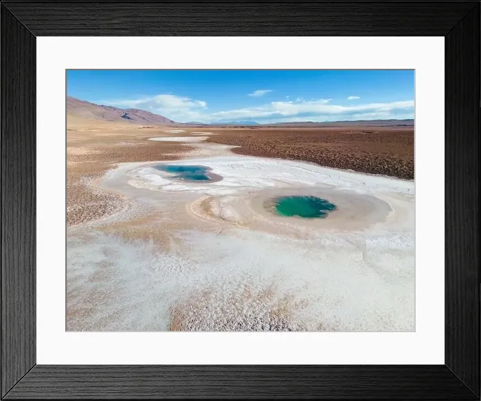 Framed Print : Aerial view of the famous tourist attraction Ojos del Mar near Tolar Grande in the Argentinian highlands called Puna in