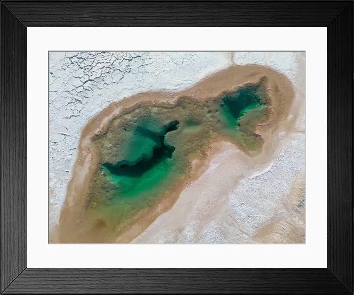 Framed Print : Aerial view of the famous tourist attraction Ojos del Mar near Tolar Grande in the Argentinian highlands called Puna in