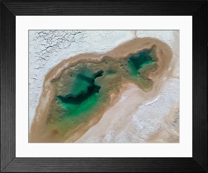 Framed Print : Aerial view of the famous tourist attraction Ojos del Mar near Tolar Grande in the Argentinian highlands called Puna in Framed Print : Aerial view of the famous tourist attraction Ojos del Mar near Tolar Grande in the Argentinian highlands called Puna in
