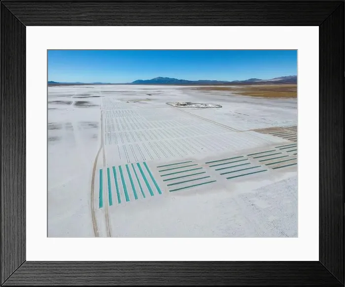Framed Print : Aerial view of the salt basins in the salt crust of the huge salt flats Salinas Grandes de Jujuy in northern Argentina