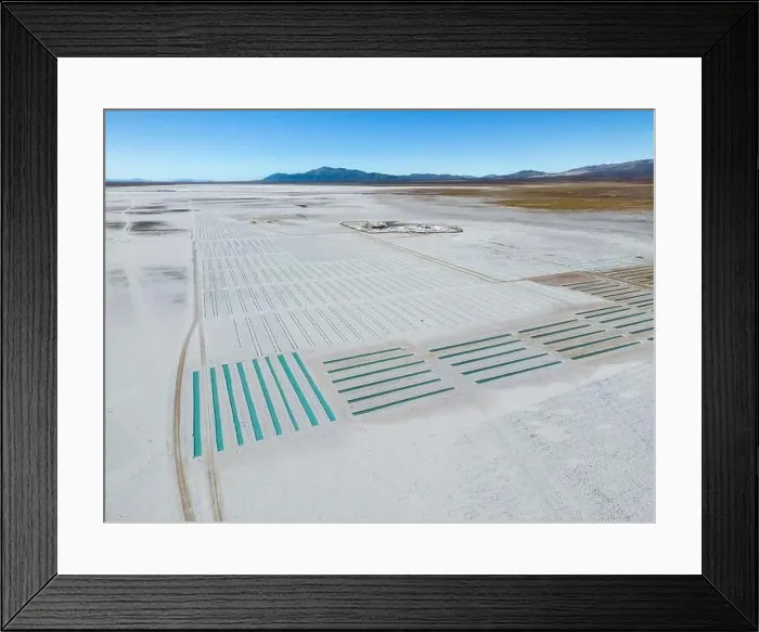 Framed Print : Aerial view of the salt basins in the salt crust of the huge salt flats Salinas Grandes de Jujuy in northern Argentina