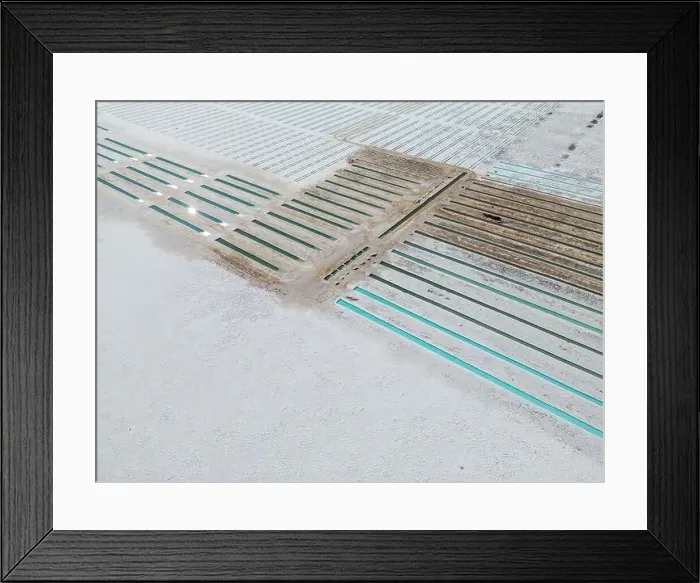Framed Print : Aerial view of the salt basins in the salt crust of the huge salt flats Salinas Grandes de Jujuy in northern Argentina