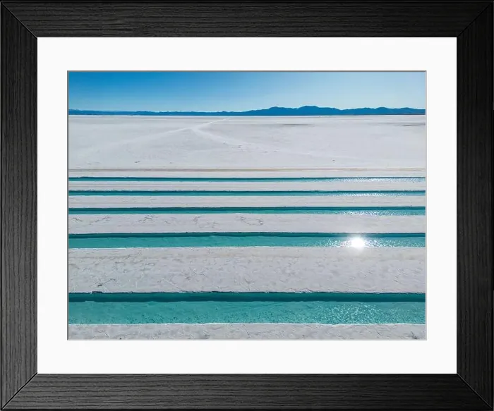 Framed Print : Aerial view of the salt basins in the salt crust of the huge salt flats Salinas Grandes de Jujuy in northern Argentina