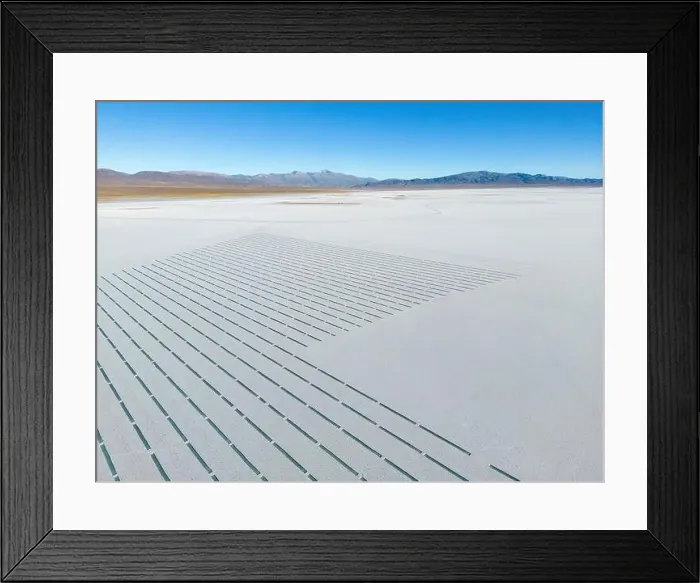 Framed Print : Aerial view of the salt basins in the salt crust of the huge salt flats Salinas Grandes de Jujuy in northern Argentina