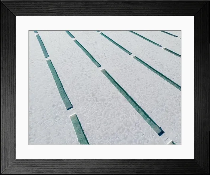 Framed Print : Aerial view of the salt basins in the salt crust of the huge salt flats Salinas Grandes de Jujuy in northern Argentina