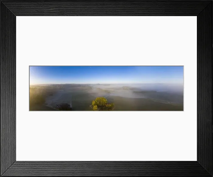 Framed Print : Drone image of morning ground fog over fields in the German province of North Hesse near the village of Rhoden in autumn Framed Print : Drone image of morning ground fog over fields in the German province of North Hesse near the village of Rhoden in autumn