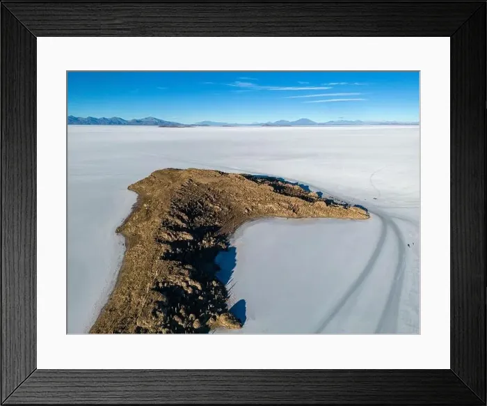 Framed Print : Aerial view of Isla Incahuasi, an island in the middle of the biggest salt lake in the world Framed Print : Aerial view of Isla Incahuasi, an island in the middle of the biggest salt lake in the world