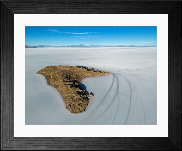 Framed Print : Aerial view of Isla Incahuasi, an island in the middle of the biggest salt lake in the world Framed Print : Aerial view of Isla Incahuasi, an island in the middle of the biggest salt lake in the world