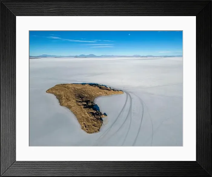 Framed Print : Aerial view of Isla Incahuasi, an island in the middle of the biggest salt lake in the world Framed Print : Aerial view of Isla Incahuasi, an island in the middle of the biggest salt lake in the world