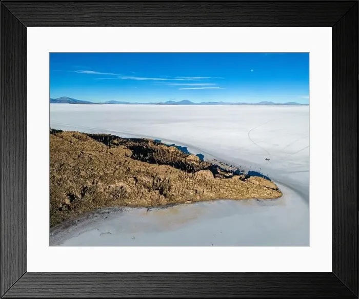 Framed Print : Aerial view of Isla Incahuasi, an island in the middle of the biggest salt lake in the world Framed Print : Aerial view of Isla Incahuasi, an island in the middle of the biggest salt lake in the world