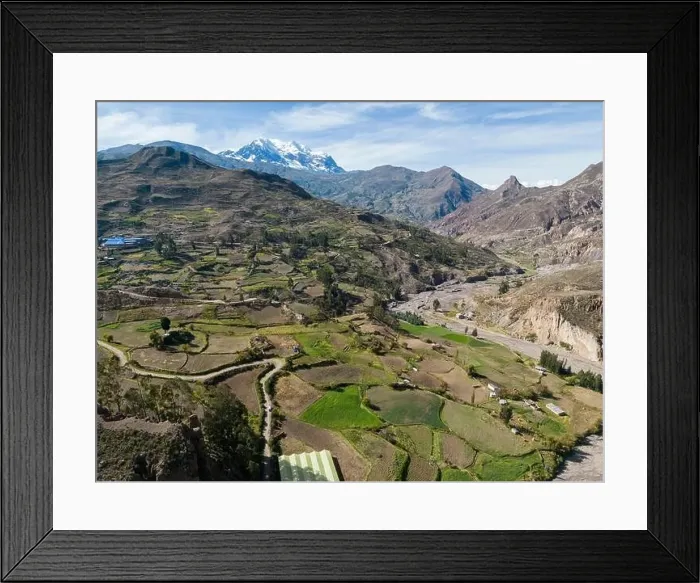 Framed Print : Aerial view of green fields at the Canyon de Palca in the Andes mountains near La Paz, Bolivia, South America Framed Print : Aerial view of green fields at the Canyon de Palca in the Andes mountains near La Paz, Bolivia, South America