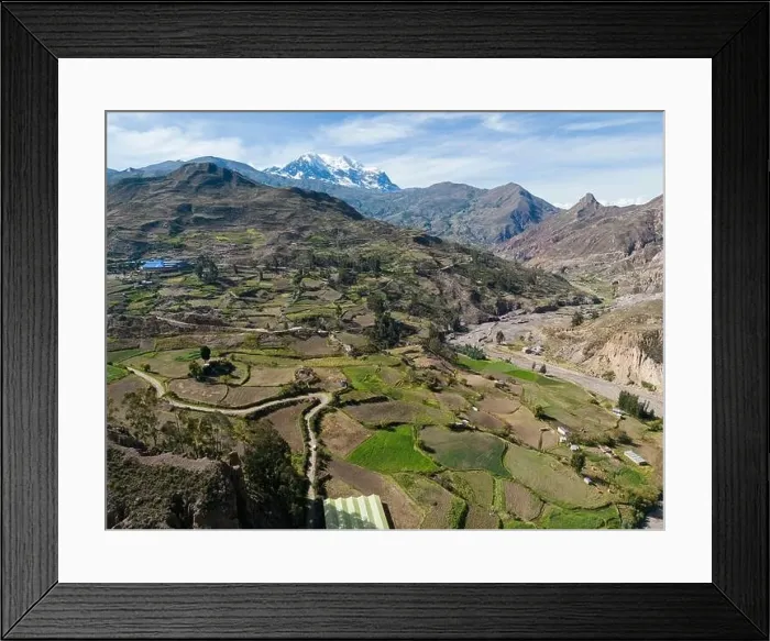 Framed Print : Aerial view of green fields at the Canyon de Palca in the Andes mountains near La Paz, Bolivia, South America Framed Print : Aerial view of green fields at the Canyon de Palca in the Andes mountains near La Paz, Bolivia, South America