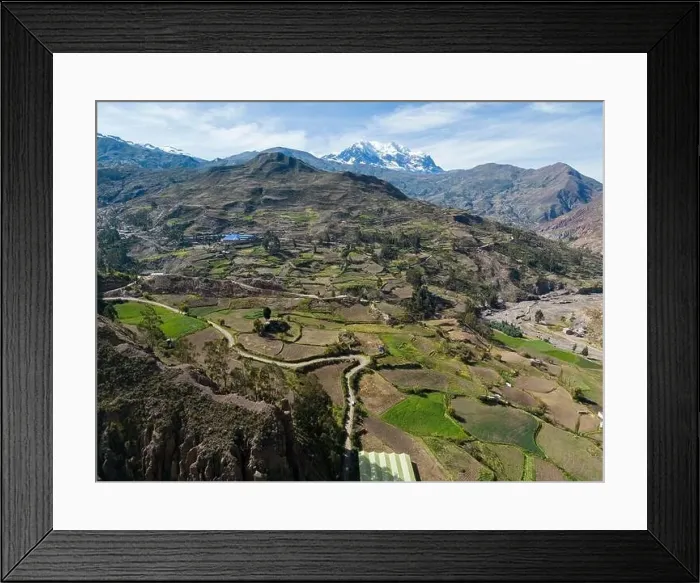 Framed Print : Aerial view of green fields at the Canyon de Palca in the Andes mountains near La Paz, Bolivia, South America Framed Print : Aerial view of green fields at the Canyon de Palca in the Andes mountains near La Paz, Bolivia, South America