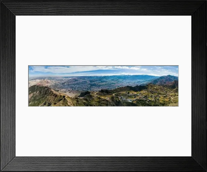 Framed Print : Aerial view from the impressive landmark Muela del Diablo over the mountains down into the valley with the cities La Framed Print : Aerial view from the impressive landmark Muela del Diablo over the mountains down into the valley with the cities La