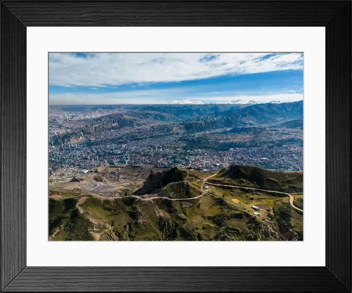 Framed Print : Aerial view from the impressive landmark Muela del Diablo over the mountains down into the valley with the cities La Framed Print : Aerial view from the impressive landmark Muela del Diablo over the mountains down into the valley with the cities La