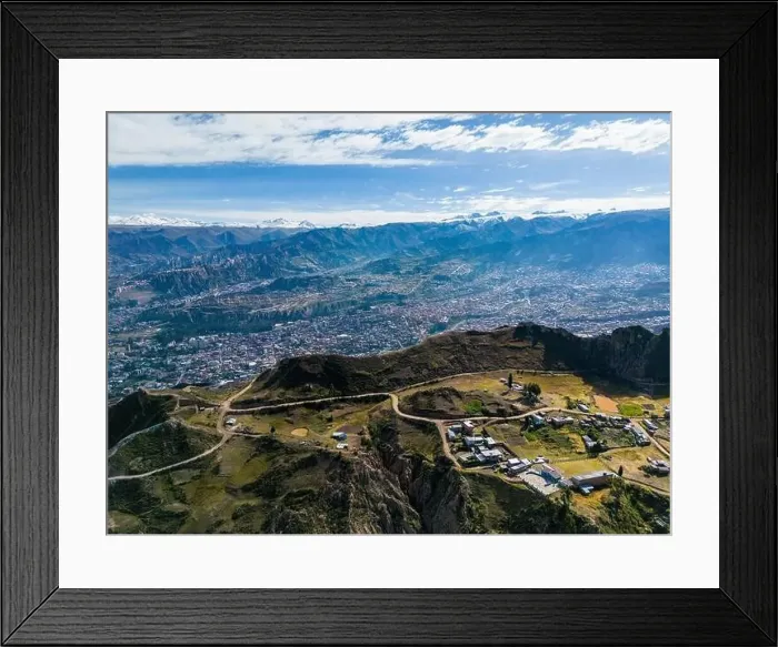 Framed Print : Aerial view from the impressive landmark Muela del Diablo over the mountains down into the valley with the cities La Framed Print : Aerial view from the impressive landmark Muela del Diablo over the mountains down into the valley with the cities La