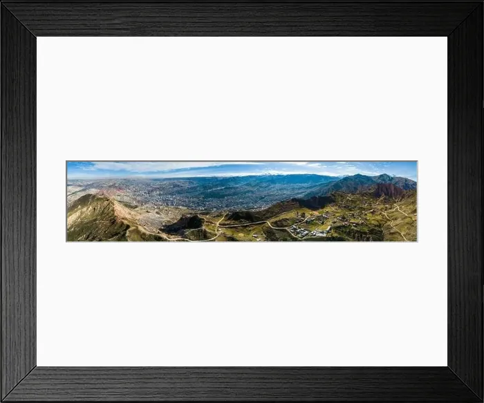 Framed Print : Aerial view from the impressive landmark Muela del Diablo over the mountains down into the valley with the cities La Framed Print : Aerial view from the impressive landmark Muela del Diablo over the mountains down into the valley with the cities La