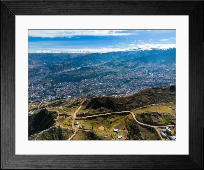 Framed Print : Aerial view from the impressive landmark Muela del Diablo over the mountains down into the valley with the cities La Framed Print : Aerial view from the impressive landmark Muela del Diablo over the mountains down into the valley with the cities La